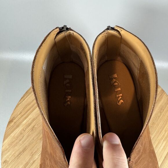 Korks‎ Shamira Leather Ankle Boot Womens 10M Brown Chunky Heel Cutout Back Zip - Picture 7 of 8